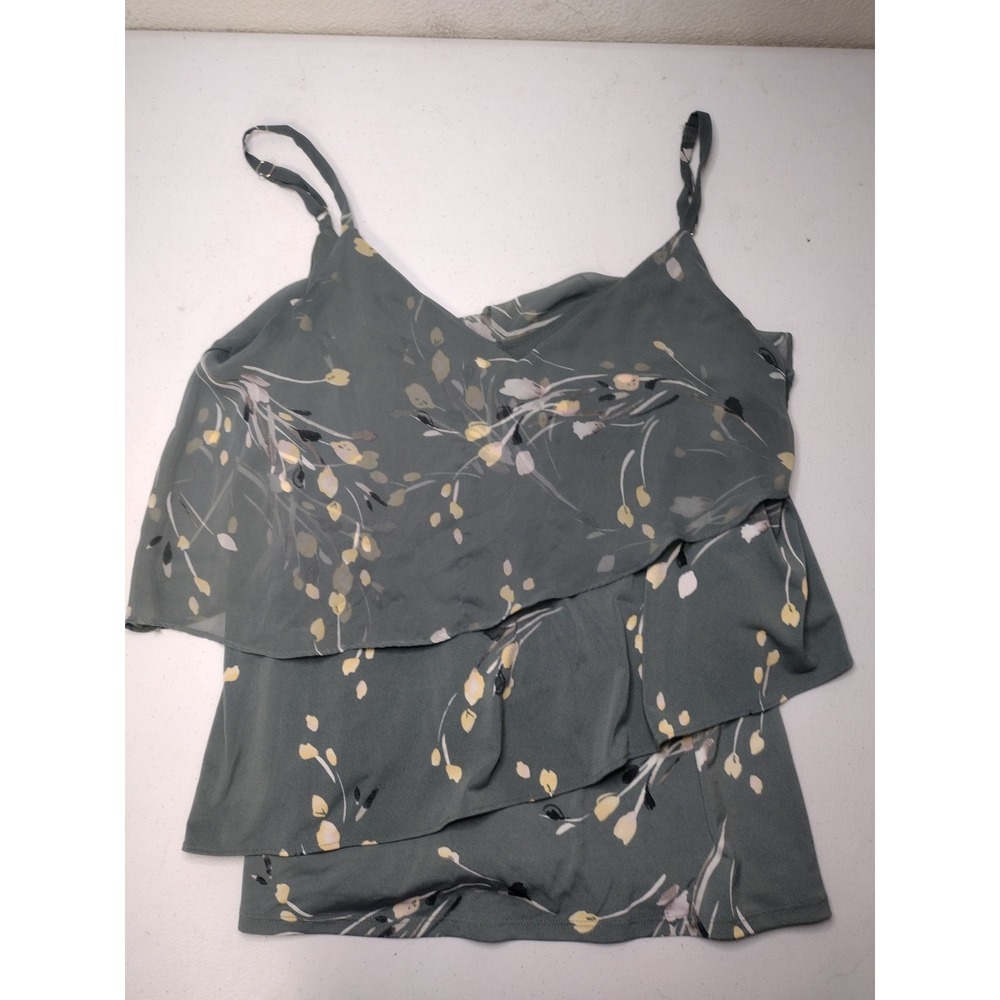 White House Black Market Sage Green Floral Tiered Ruffle Cami Top Small